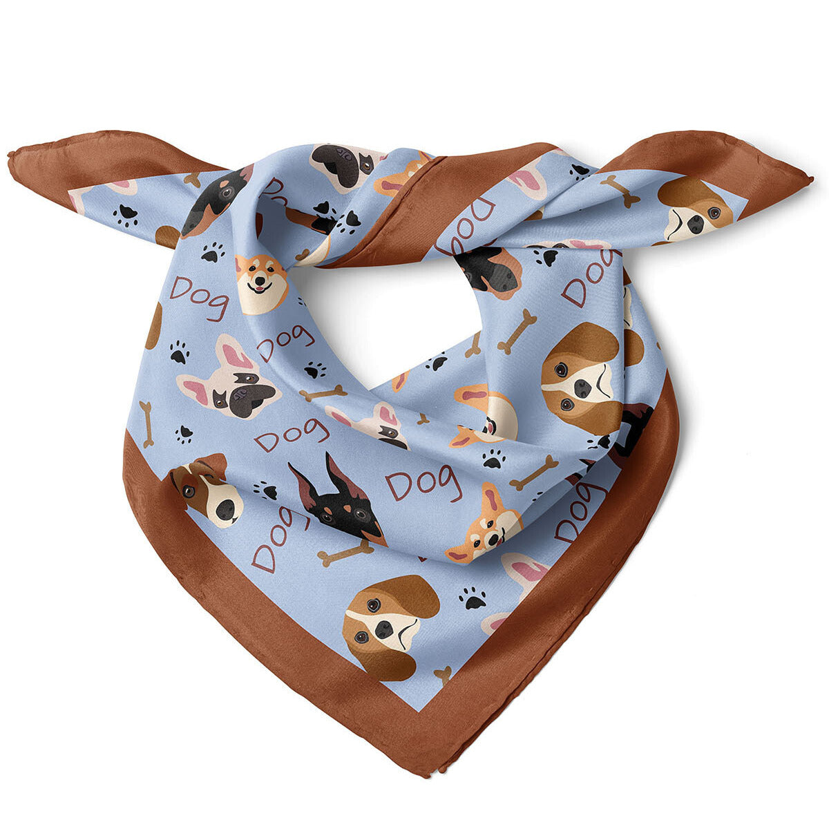 Dog Print Satin Bandana Scarf |Blue & Brown