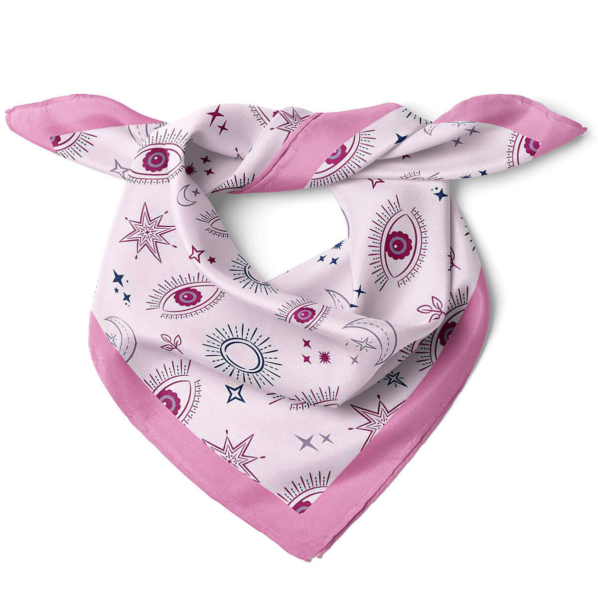 Nazar Evil Eye Print Satin Bandana Scarf |Pink