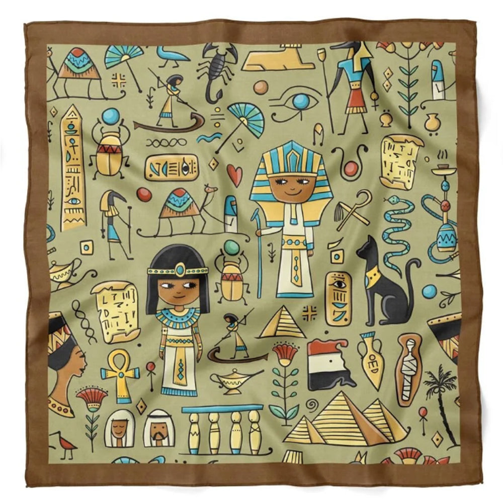 Egypt Theme Satin Bandana Scarf |Khaki