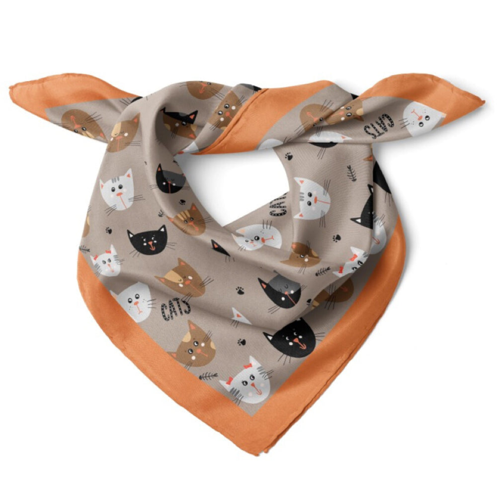 Dog Print Satin Bandana Scarf |Brown