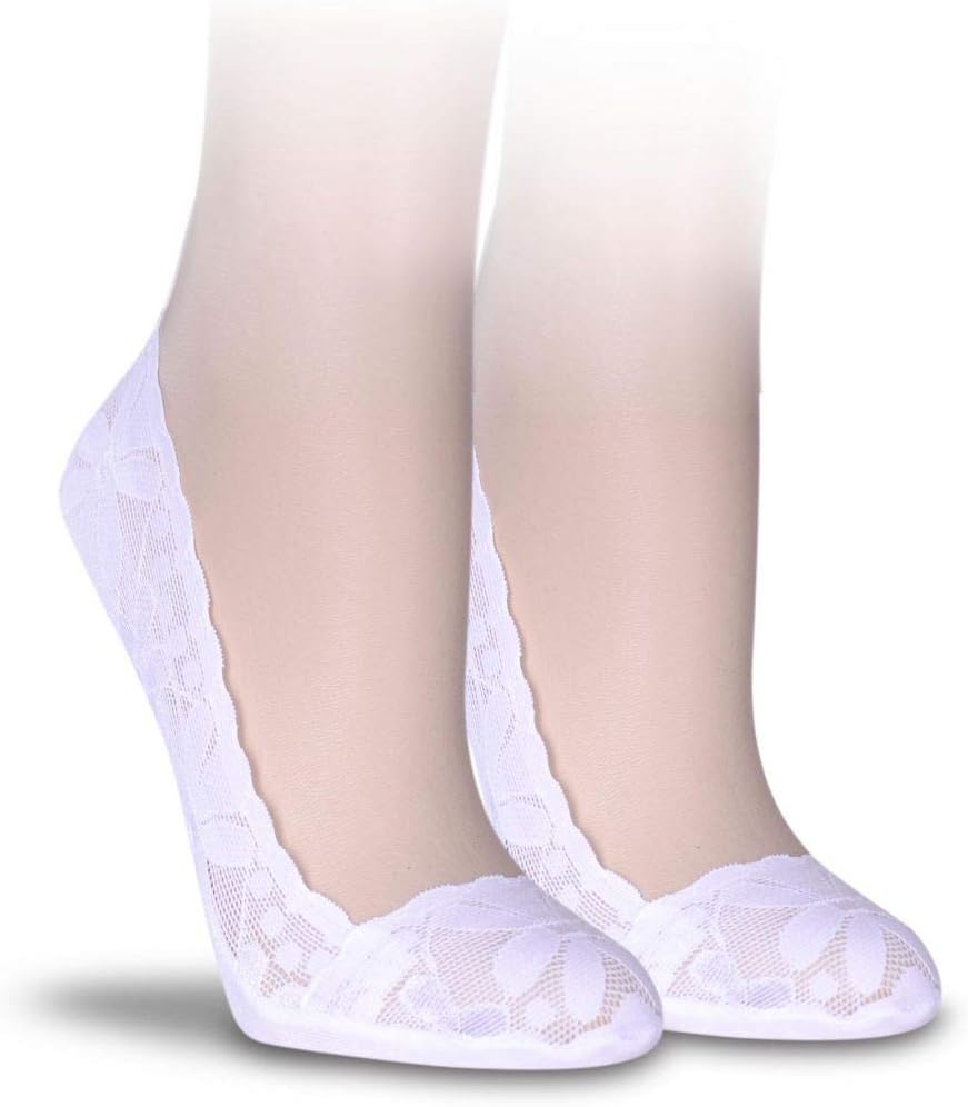 Lacy with Silicone No Show Dress Socks White