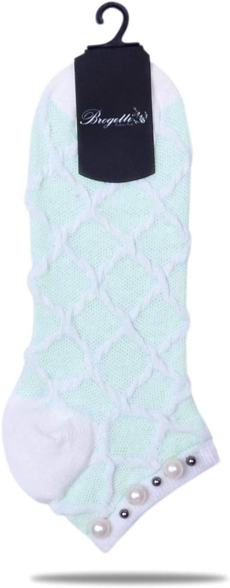 Cuff Adorned with Pearls Ankle Dress Socks  Green
