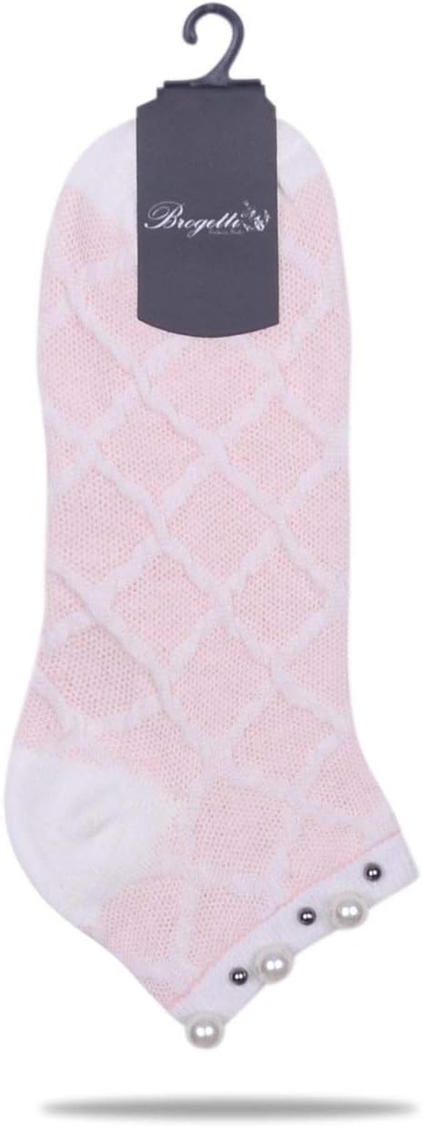 Cuff Adorned with Pearls Ankle Dress Socks Pink