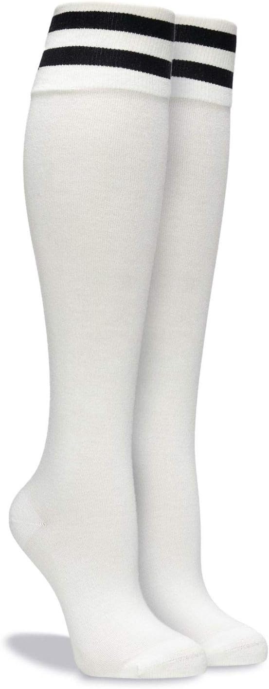 Girls Over Knee High Socks Striped Cuff White Sock