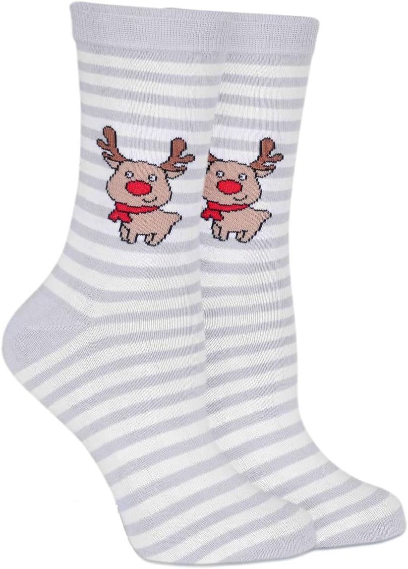 Cute Deer Crew Striped Sock Grey