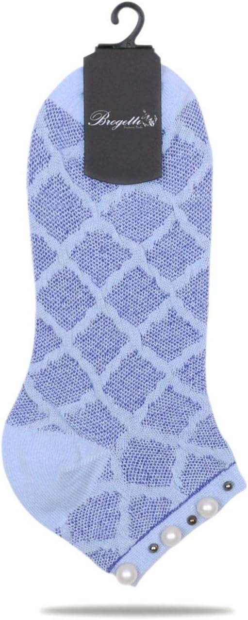 Cuff Adorned with Pearls Ankle Dress Socks Blue