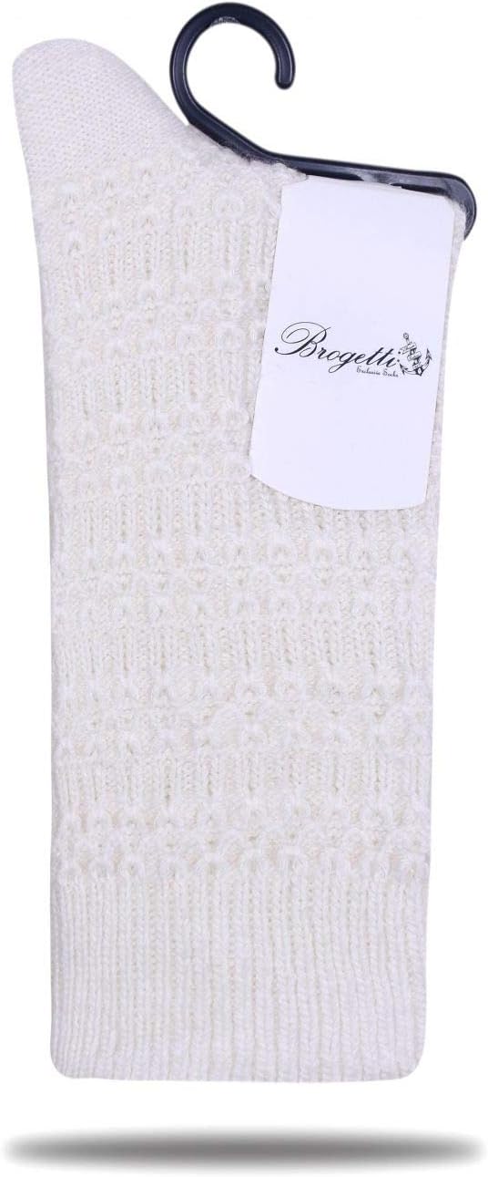 Crochet Knit Crew Dress Socks White