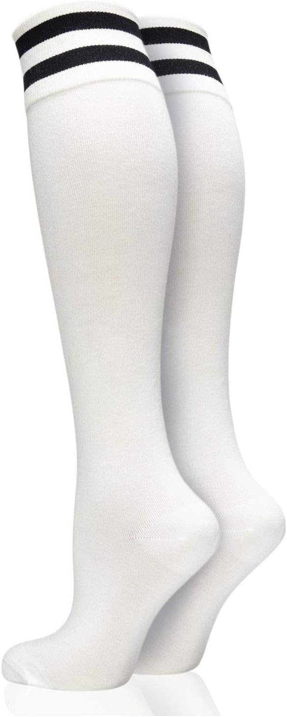 Girls Over Knee High Socks Striped Cuff White Sock
