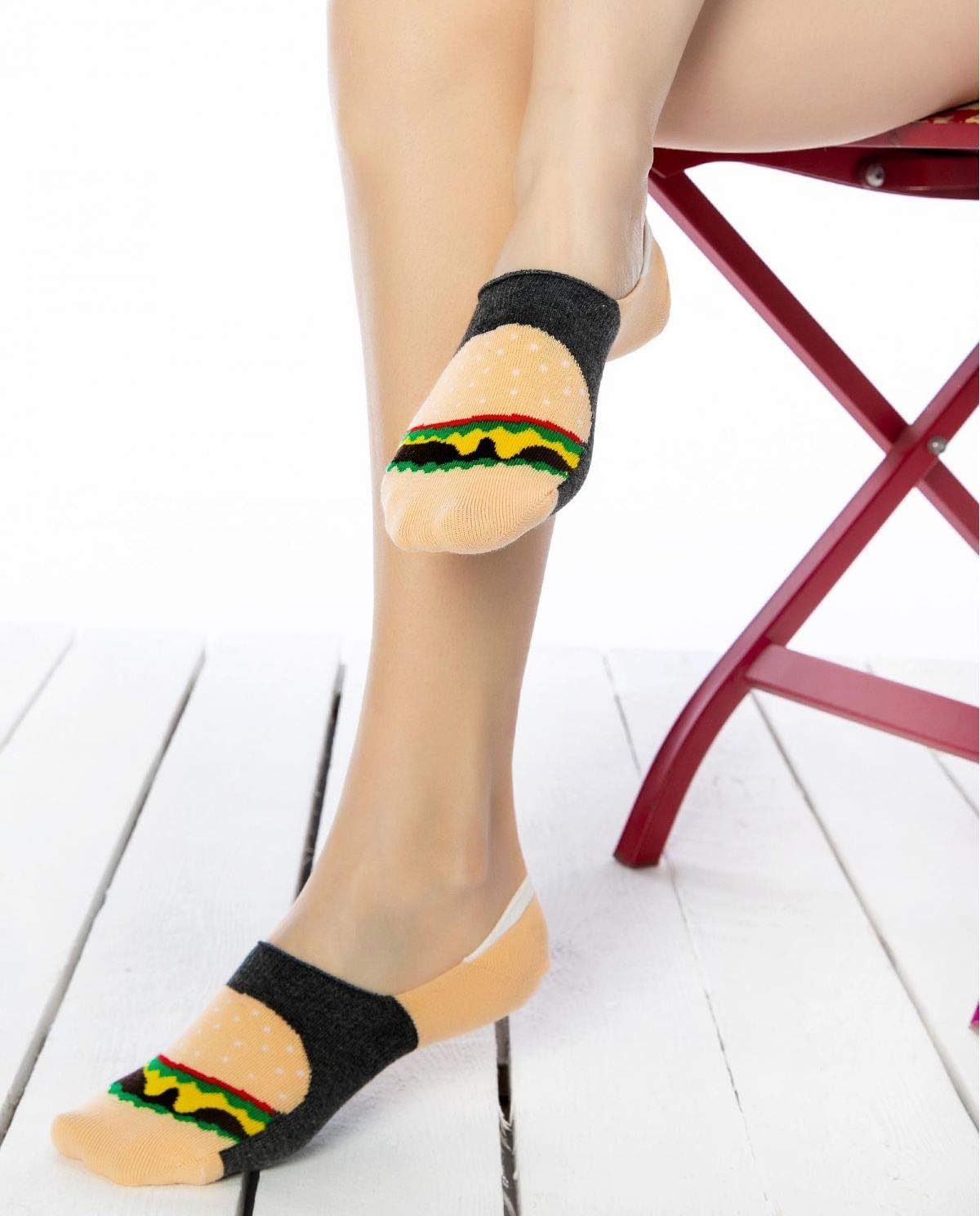 No Show Funny Food Socks Hamburgers