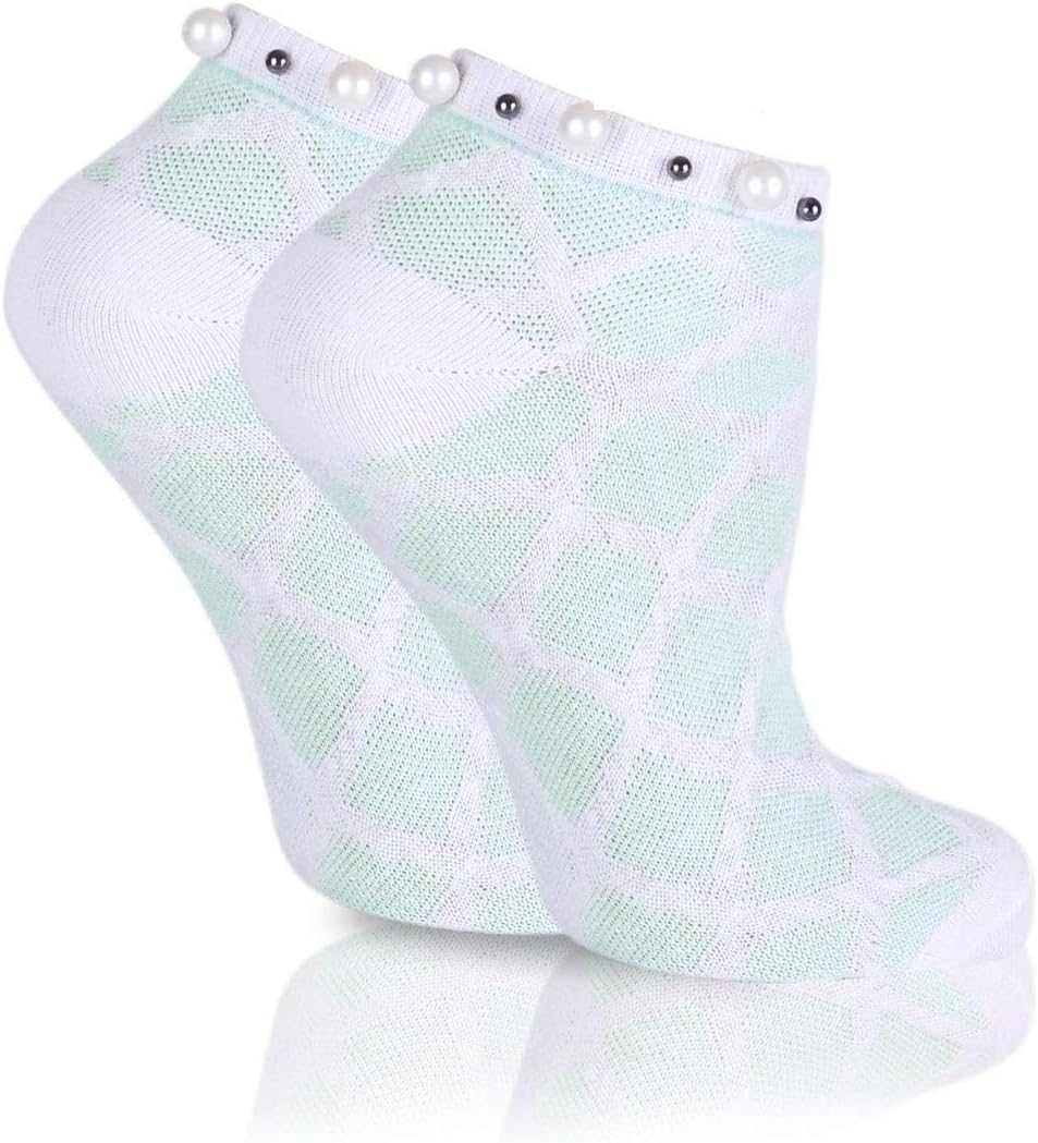 Cuff Adorned with Pearls Ankle Dress Socks  Green