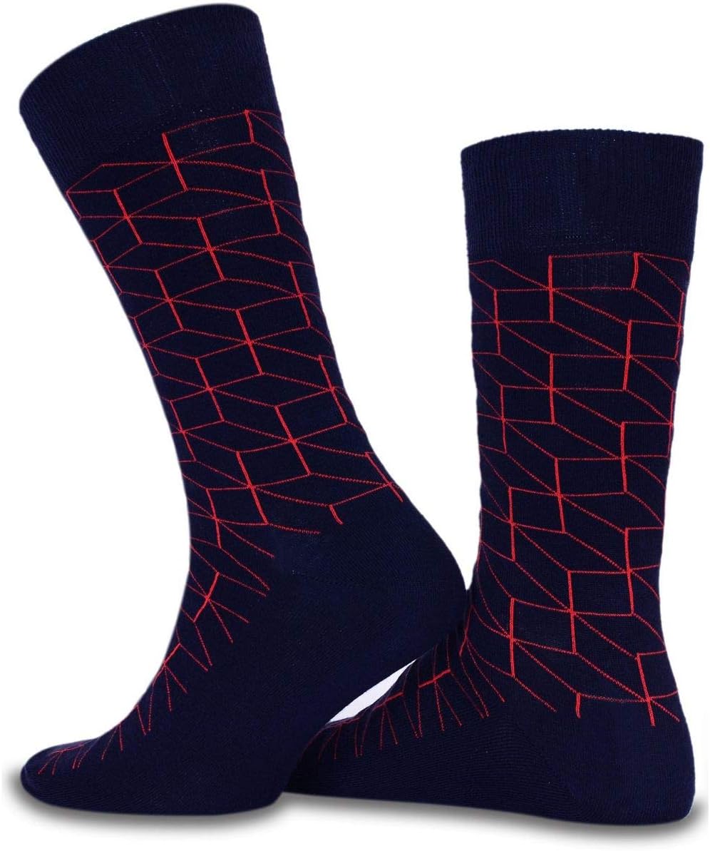 Red Cubes Cotton Ankle Dress Socks