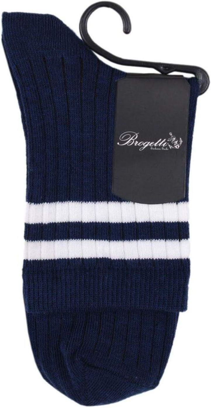 Tennis Socks Girls White Striped Cuff Navy Sock|