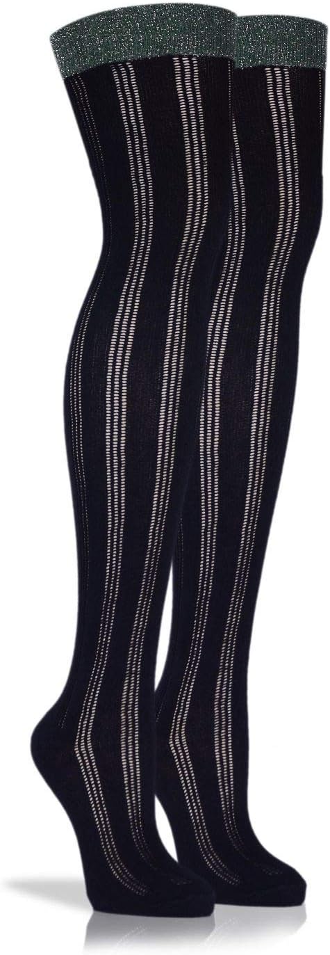 Girls Over Knee High Socks Black Glitter Cuff