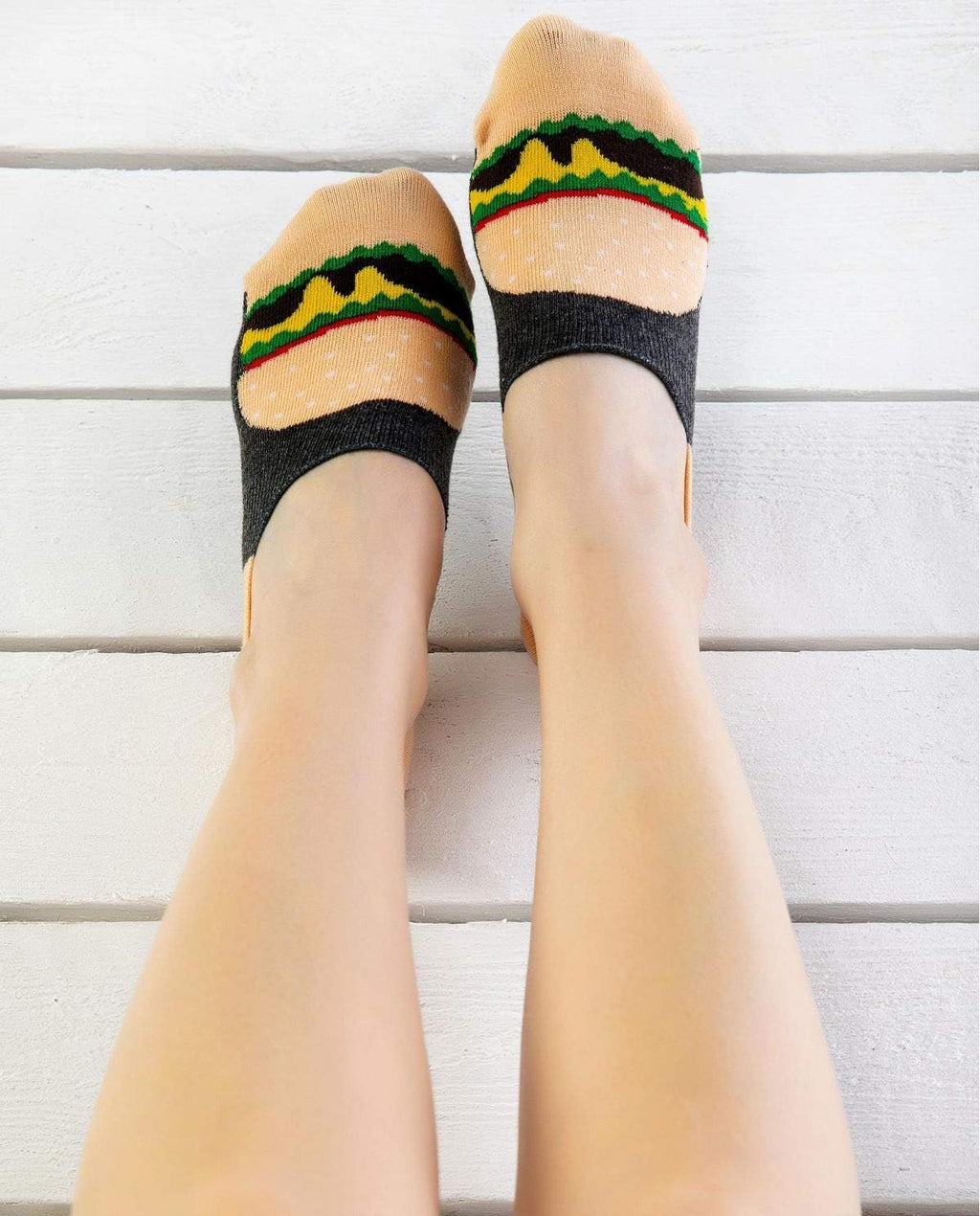 No Show Funny Food Socks Hamburgers