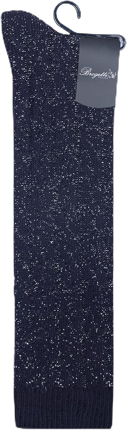 Girls Crochet Knit Over Knee High Socks Anthracite With Glitter