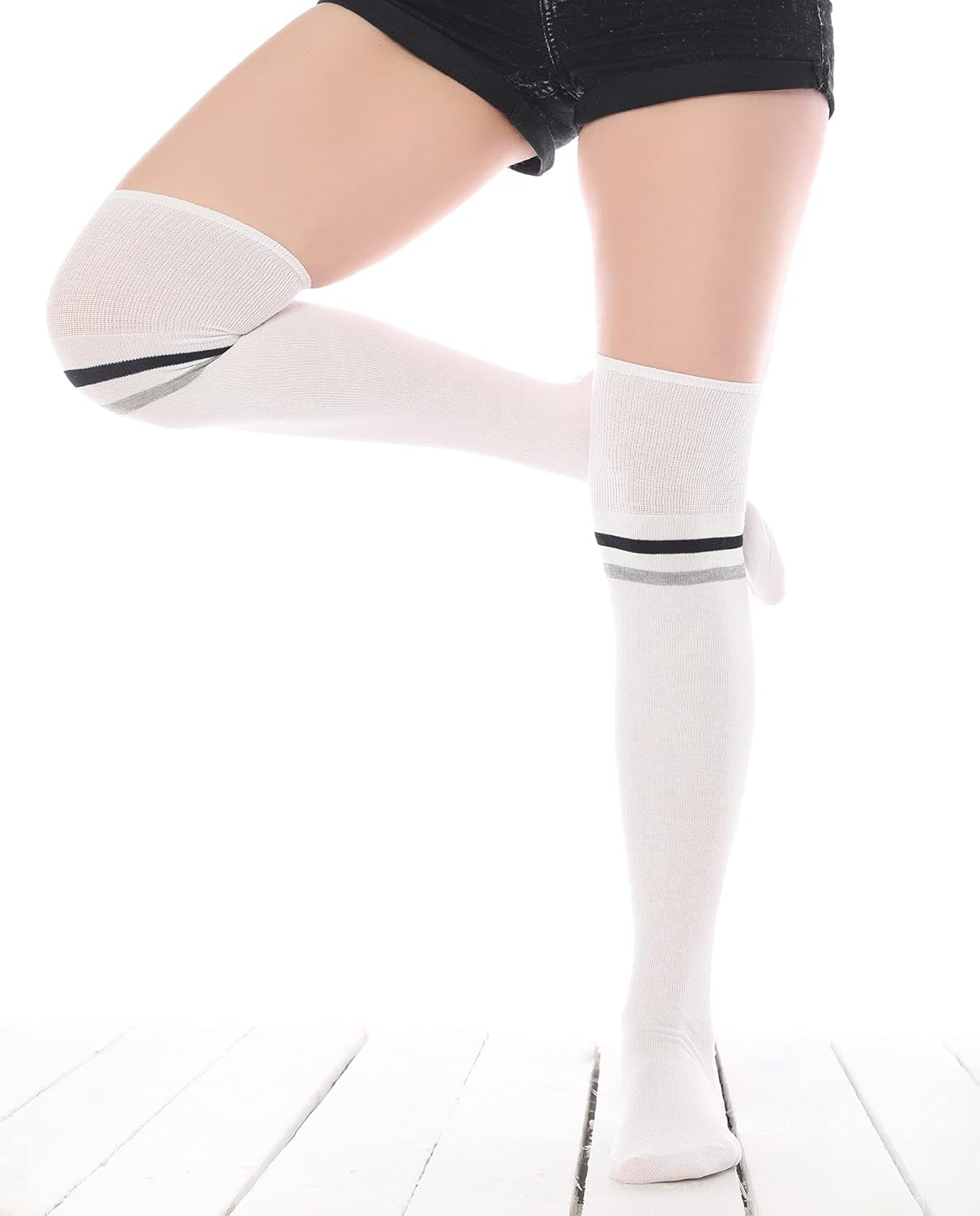 Girls Over Knee High Socks for Winter Black Striped Cuff
