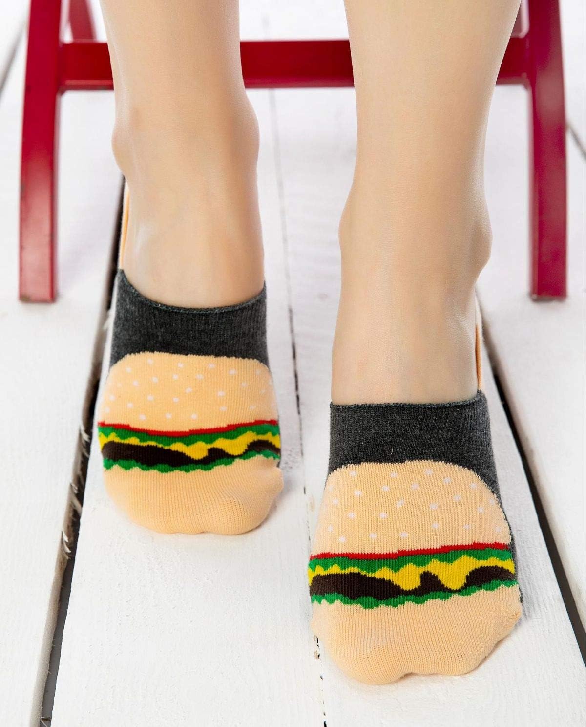 No Show Funny Food Socks Hamburgers