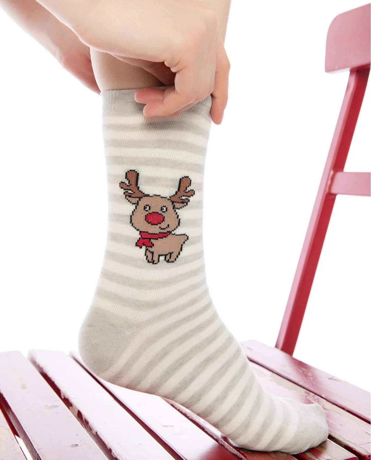 Cute Deer Crew Striped Sock Grey