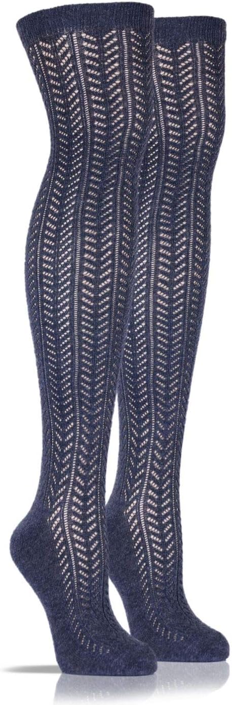 Girls Crochet Knit Over Knee High Socks Anthracite