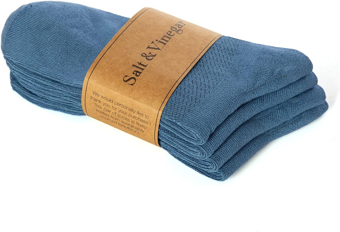 Salt & Vinegar Mens & Womens Bamboo Diabetic Crew & Ankle Socks, 3 Pack, Loose Fit, Wide, Stretchy, Seamless Toe, UK Size 4-7 & 7-11
