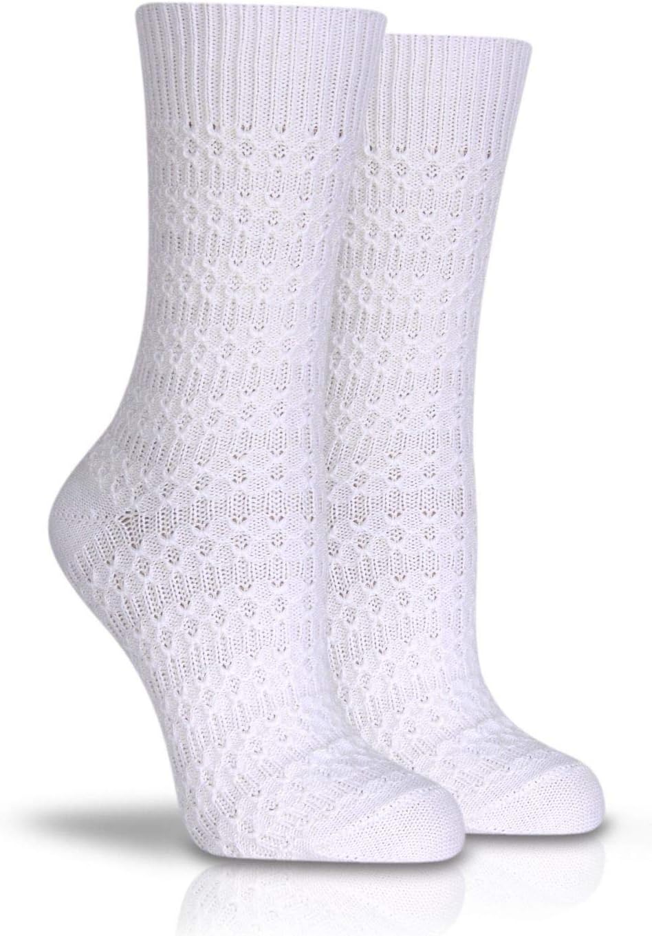 Crochet Knit Crew Dress Socks White