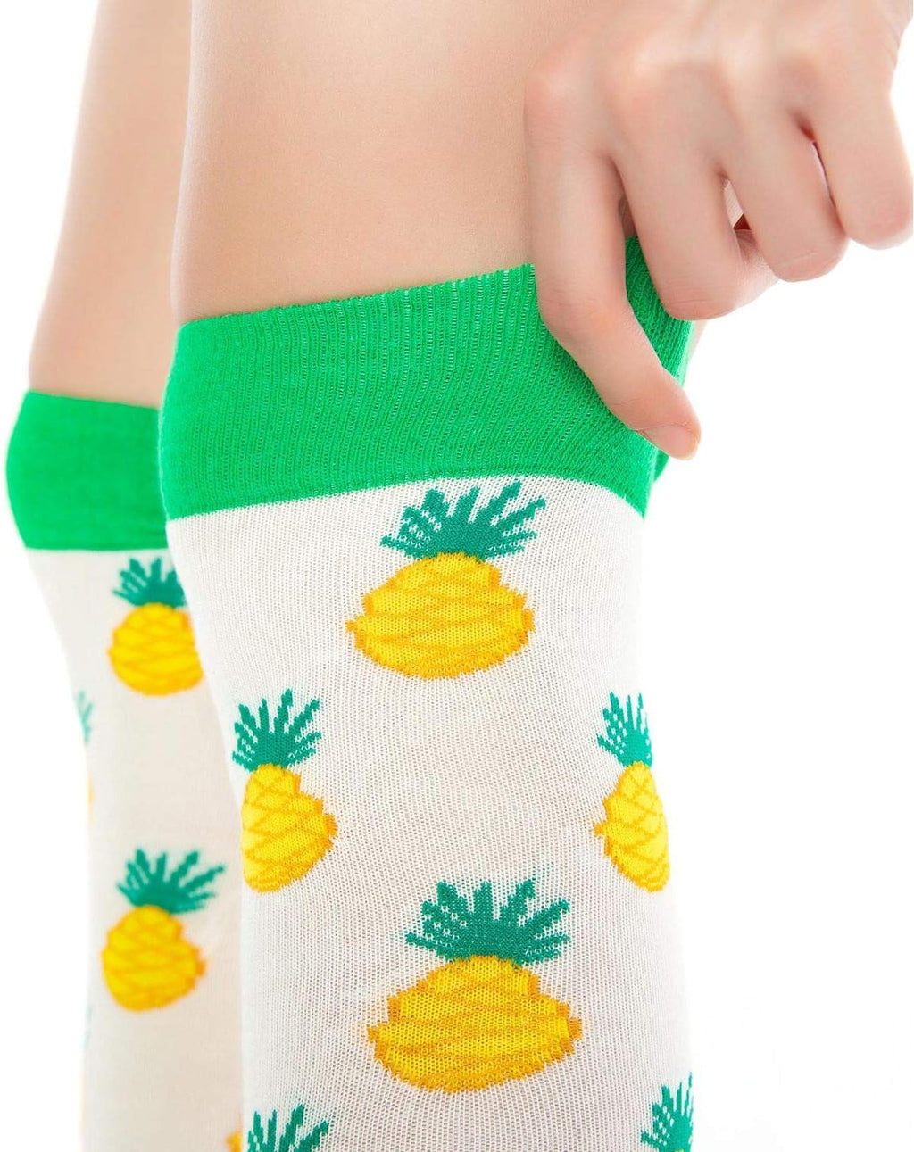Girls Over Knee High Socks Pineapple Funky Socks White
