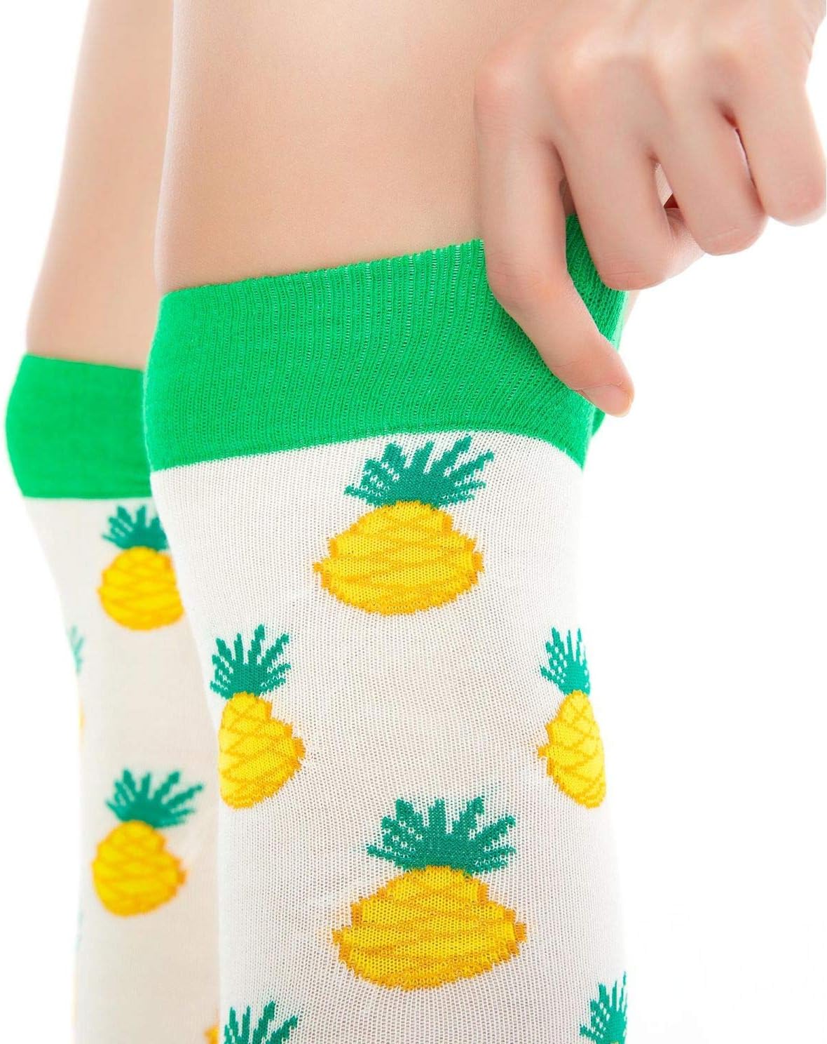 Girls Over Knee High Socks Pineapple Funky Socks White