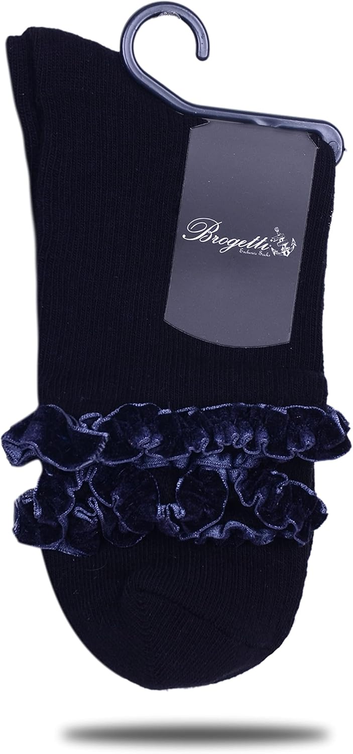 Dark Blue Ruffle Crew Dress Socks