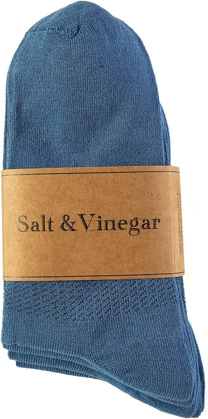 Salt & Vinegar Mens & Womens Bamboo Diabetic Crew & Ankle Socks, 3 Pack, Loose Fit, Wide, Stretchy, Seamless Toe, UK Size 4-7 & 7-11