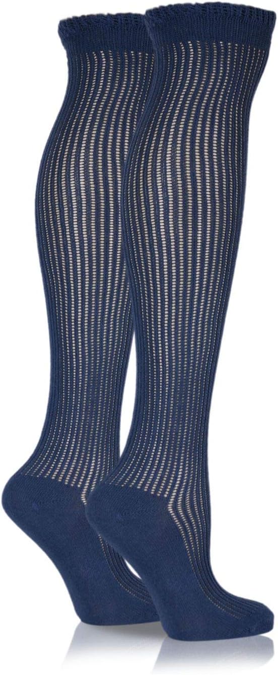 Girls Crochet Knit Over Knee High Socks Dark Blue