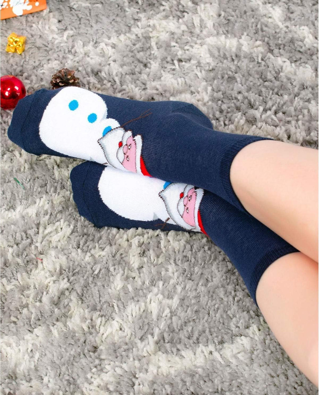 Snowman Santa Christmas Unisex Socks Navy