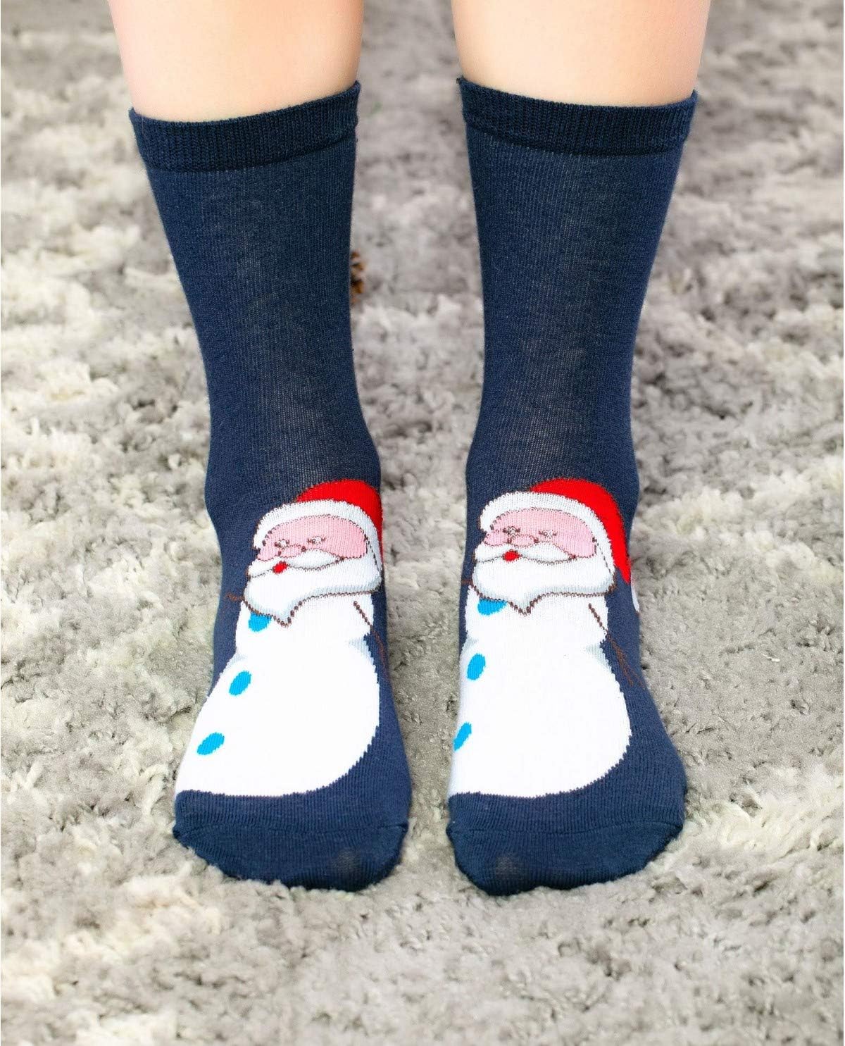 Snowman Santa Christmas Unisex Socks Navy