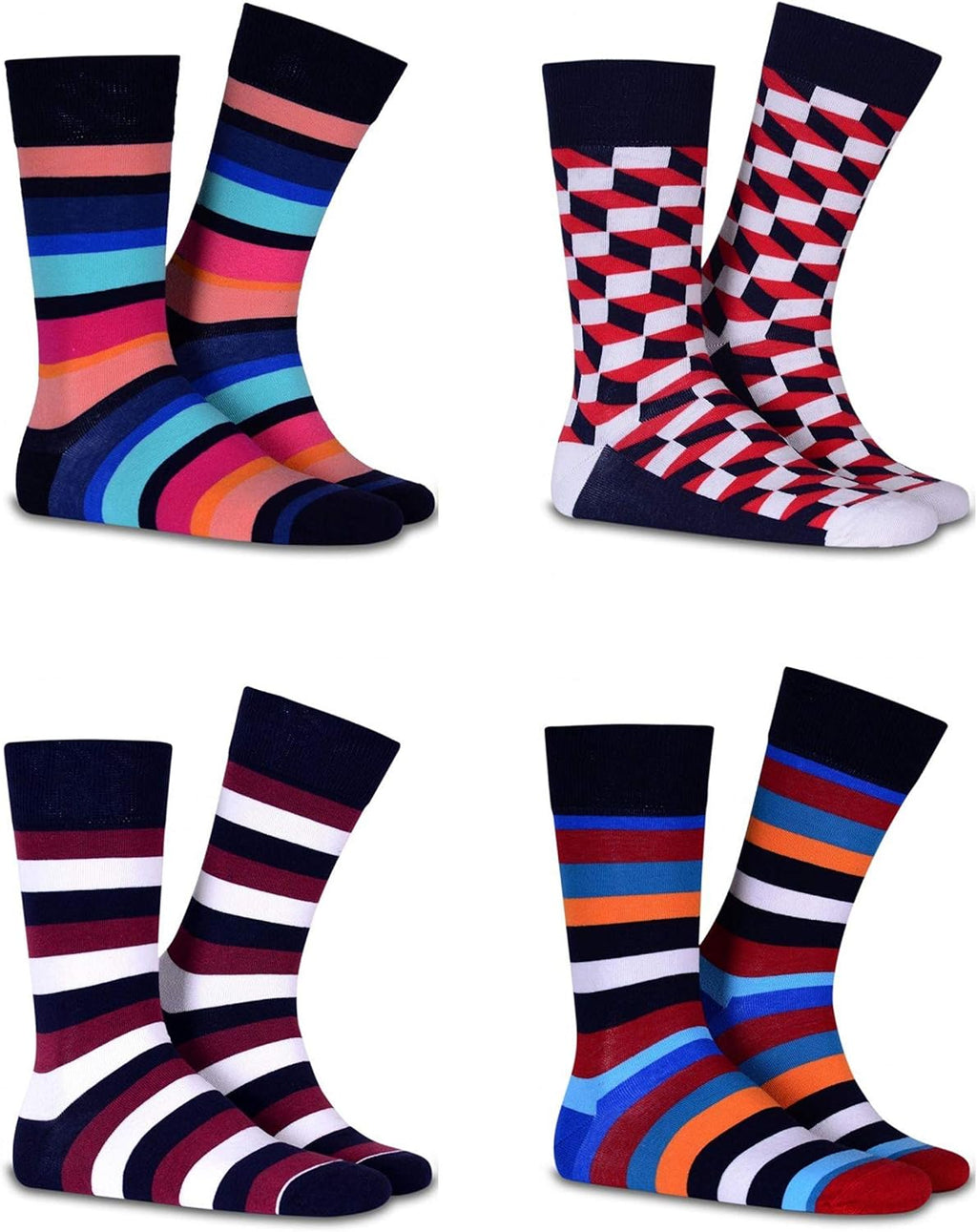 Funky Socks Set of 4 in Gift Box Striped Novelty Socks