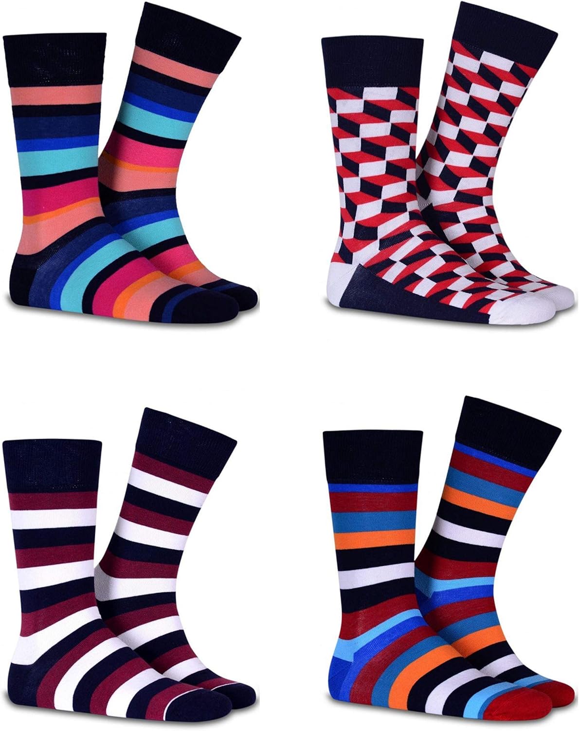 Funky Socks Set of 4 in Gift Box Striped Novelty Socks