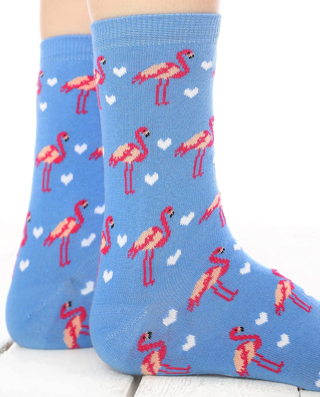 Flamingo Patterned Crew Socks Blue