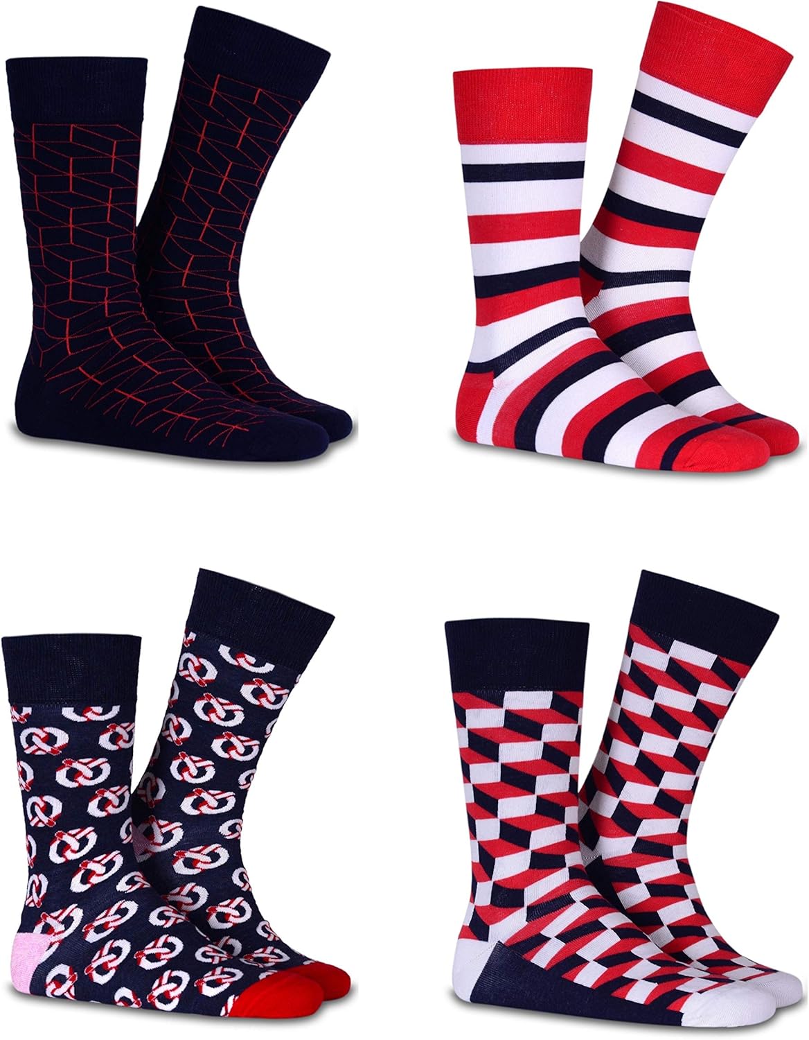 Funky Socks Set of 4 in Gift Box Checkers Novelty Socks