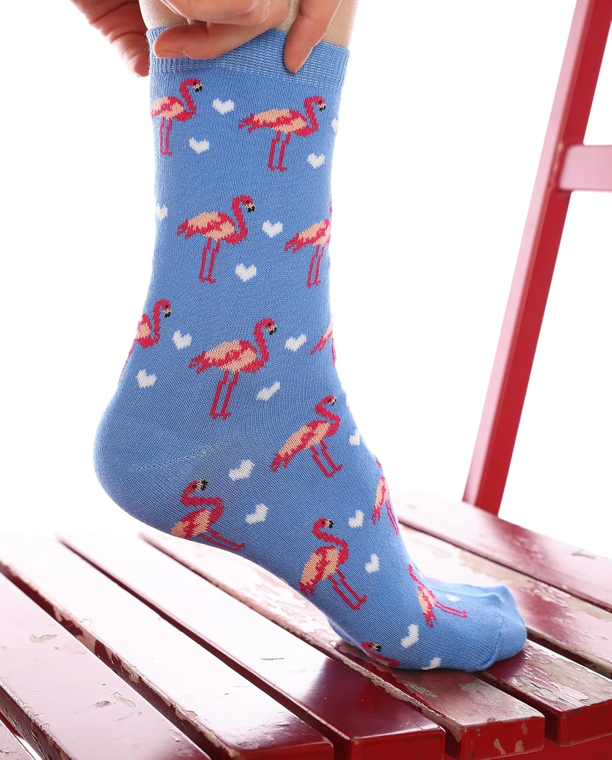 Flamingo Patterned Crew Socks Blue
