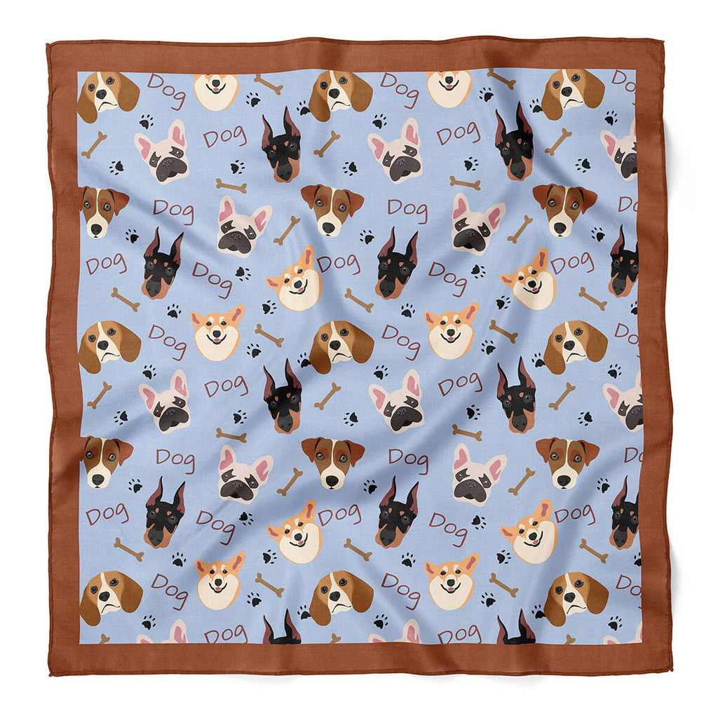 Dog Print Satin Bandana Scarf |Blue & Brown