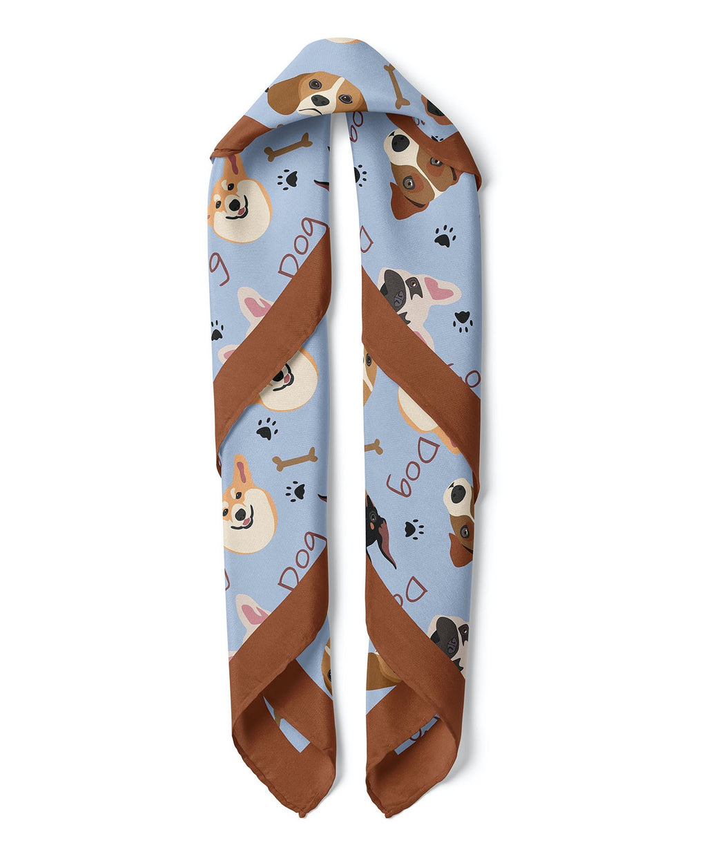 Dog Print Satin Bandana Scarf |Blue & Brown