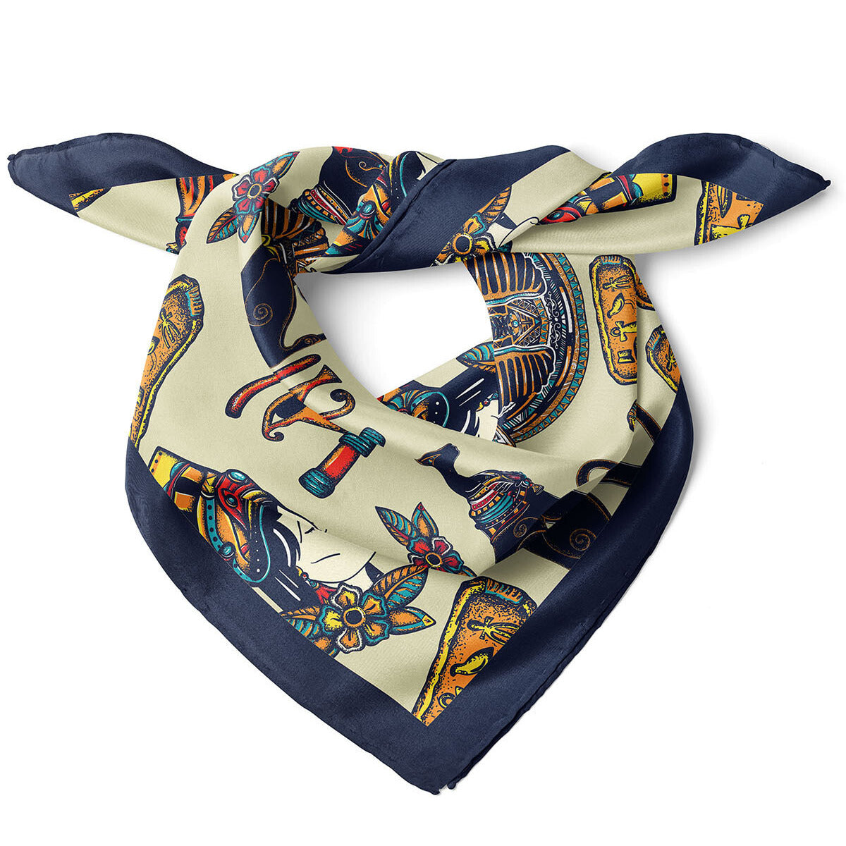 Egypt Theme Satin Bandana Scarf |Navy Blue