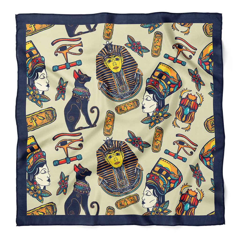 Egypt Theme Satin Bandana Scarf |Navy Blue