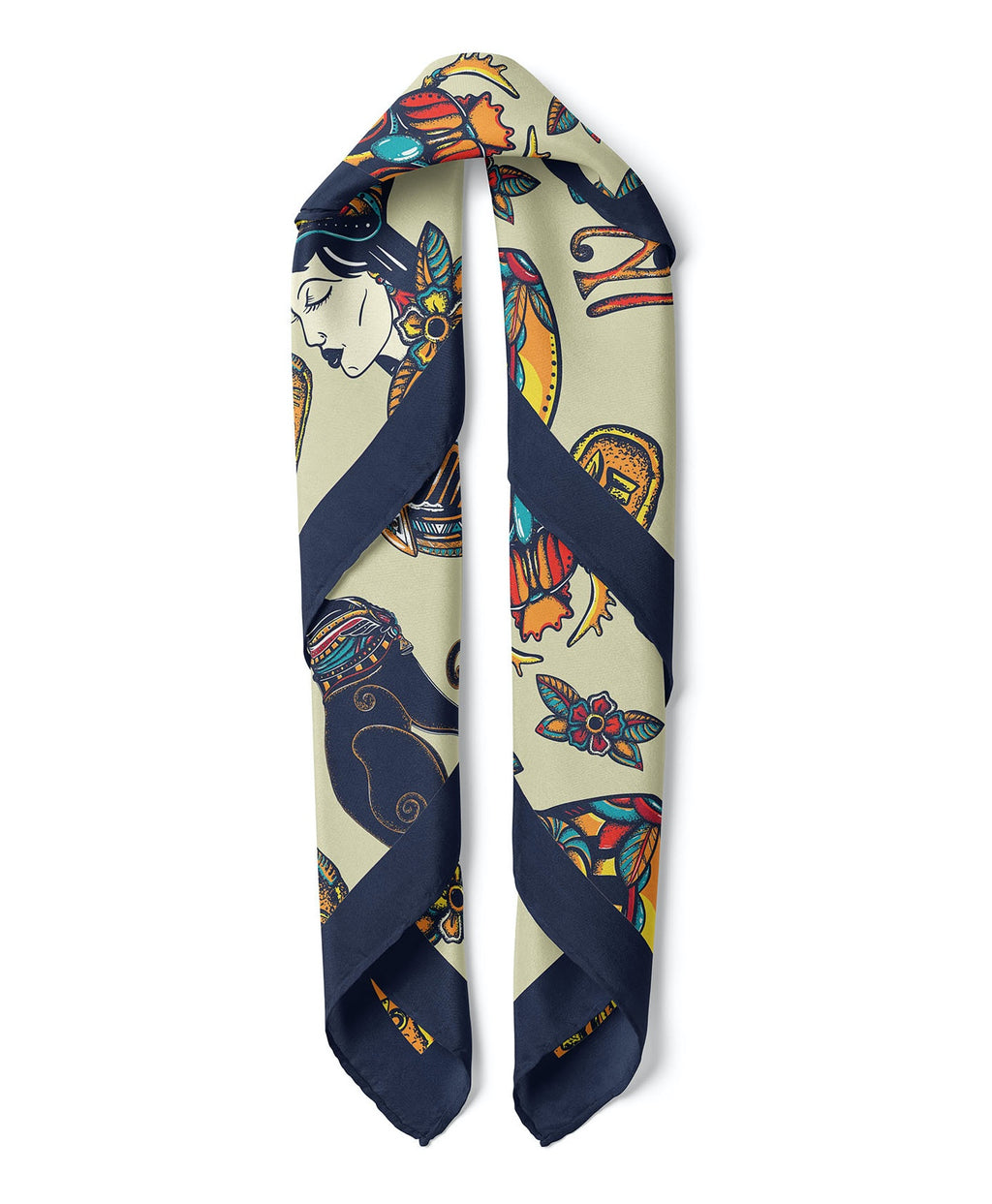 Egypt Theme Satin Bandana Scarf |Navy Blue