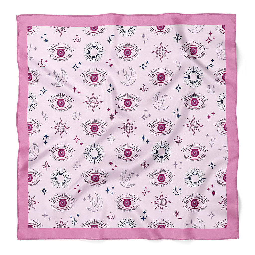 Nazar Evil Eye Print Satin Bandana Scarf |Pink