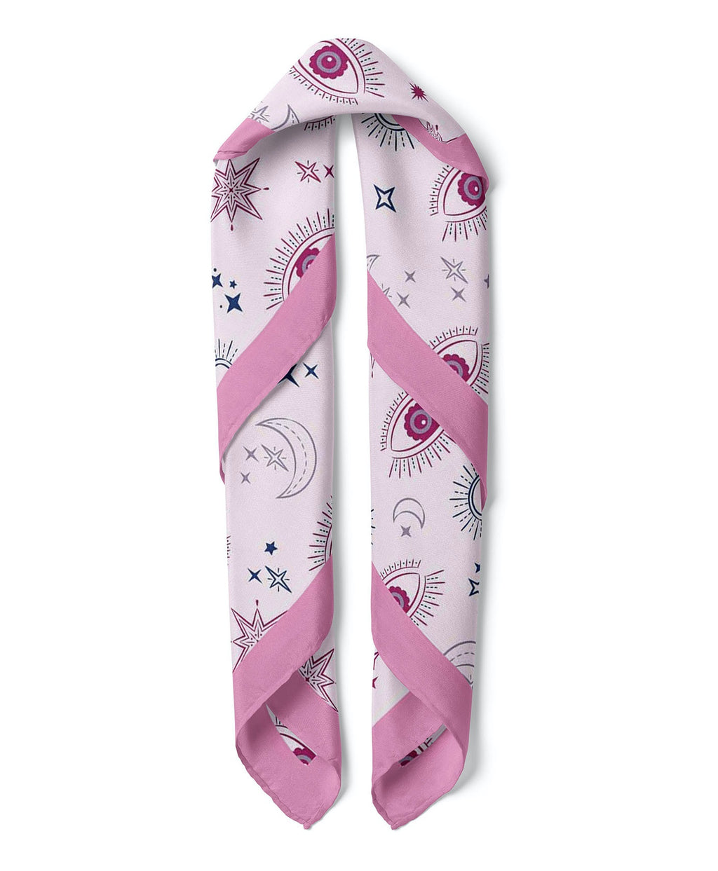 Nazar Evil Eye Print Satin Bandana Scarf |Pink