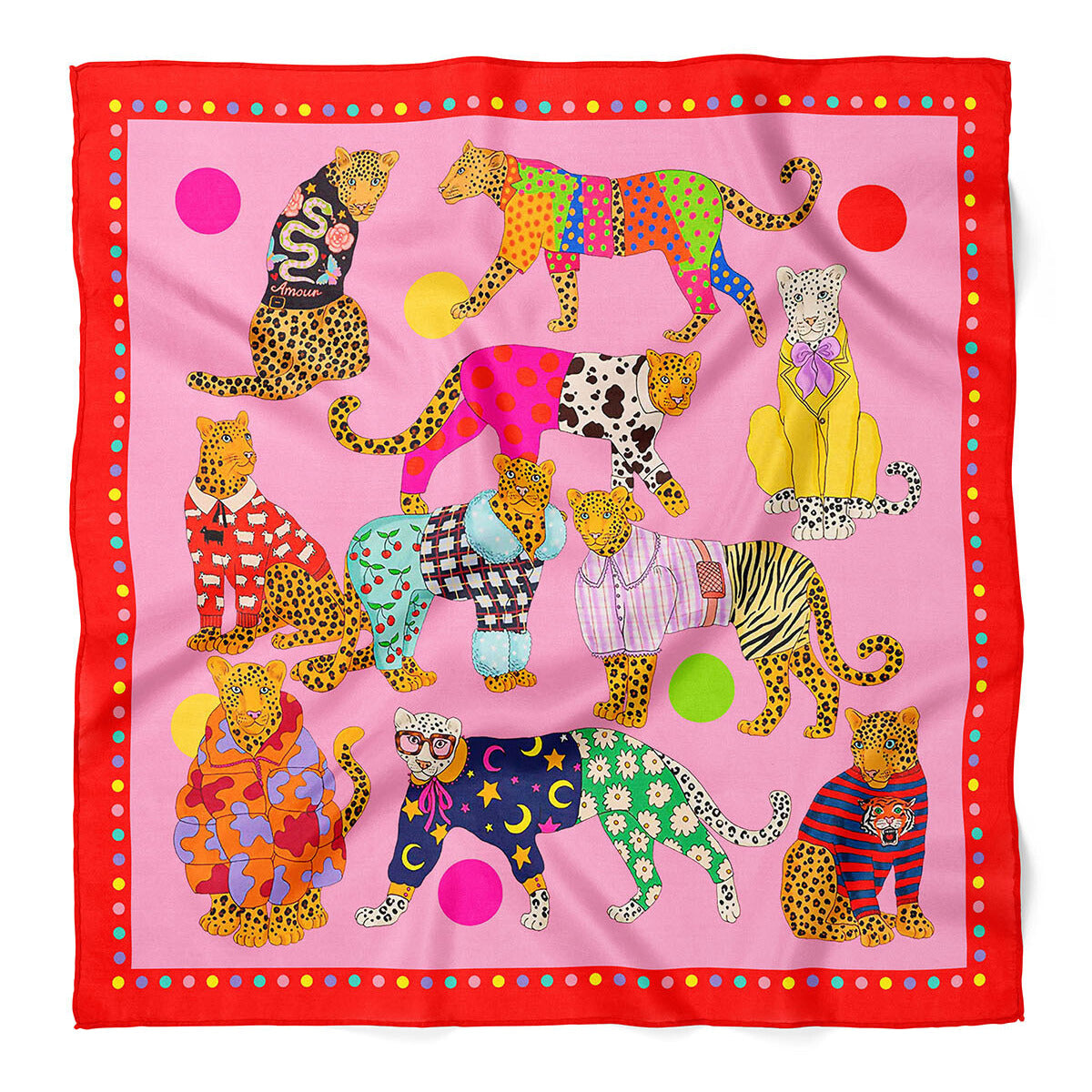 Tiger Pattern Satin Bandana Scarf |Pink & Red