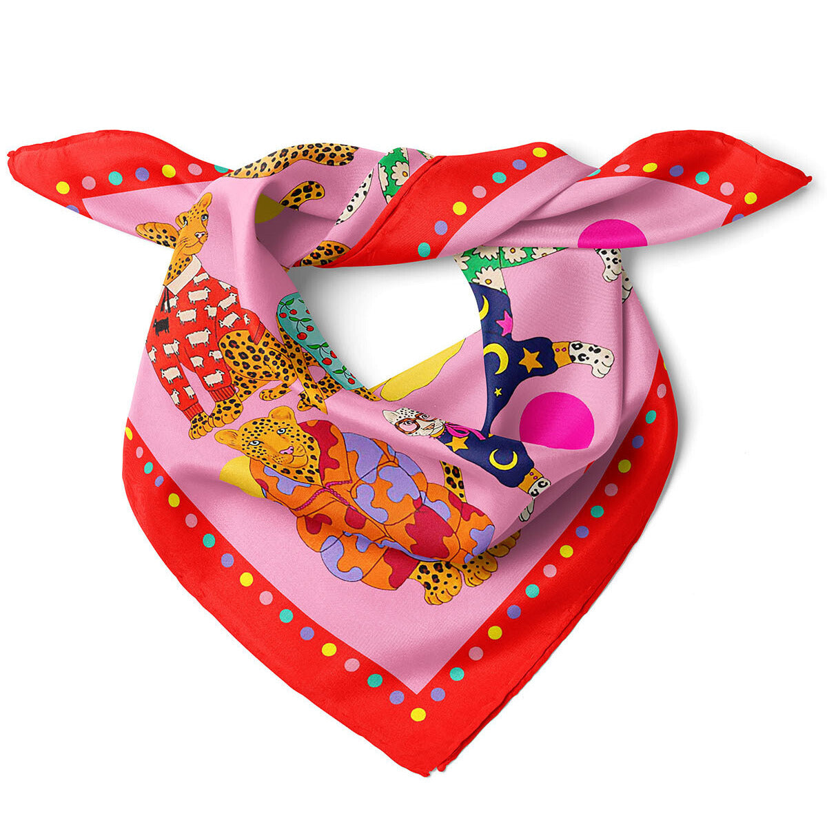 Tiger Pattern Satin Bandana Scarf |Pink & Red