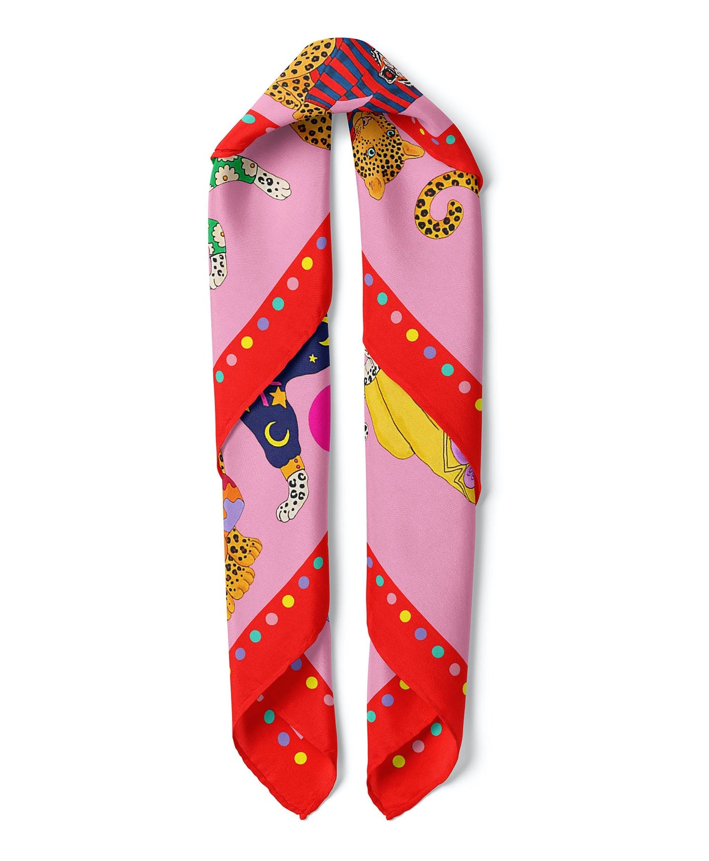 Tiger Pattern Satin Bandana Scarf |Pink & Red