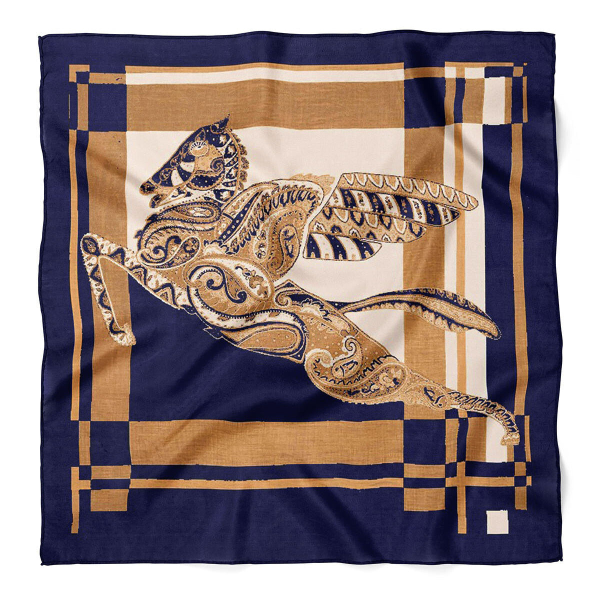 Pegasus Pattern Satin Bandana Scarf |Navy Blue