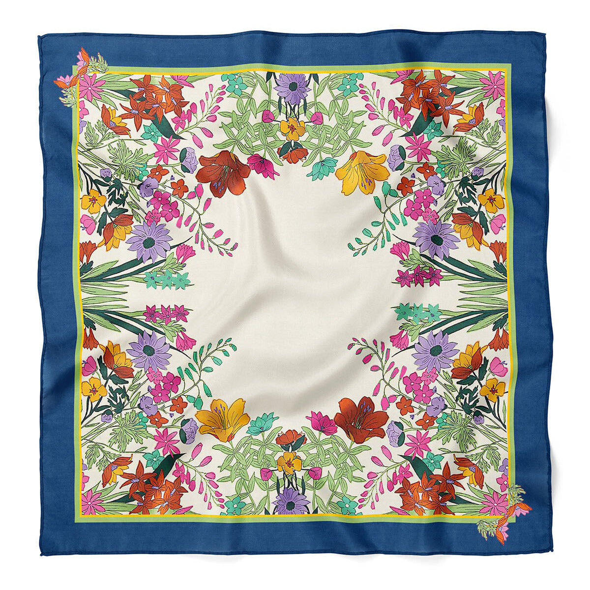 Flowers Frame Pattern Satin Bandana Scarf