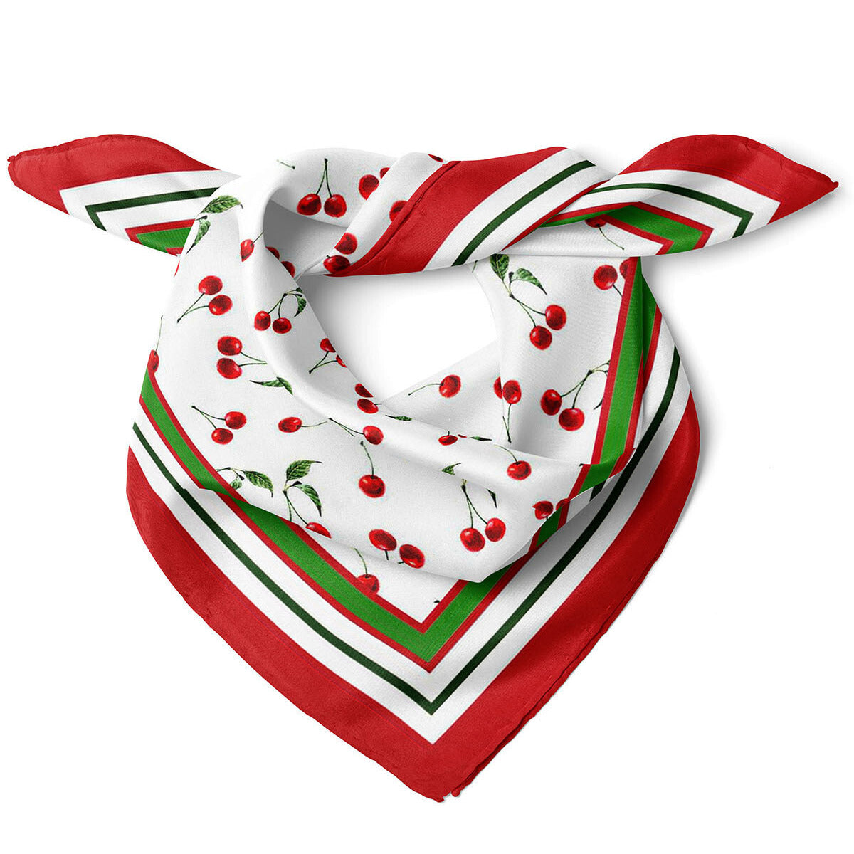 Cherry Garden Pattern Satin Bandana Scarf |Red